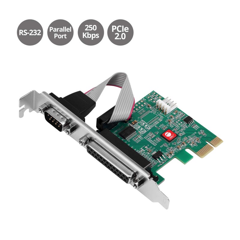 SIIG Single Serial Port/RS-232 and Single Parallel Port PCIe Card Compatible with 16C550 UART (JJ-E20311-S1) - Image 2